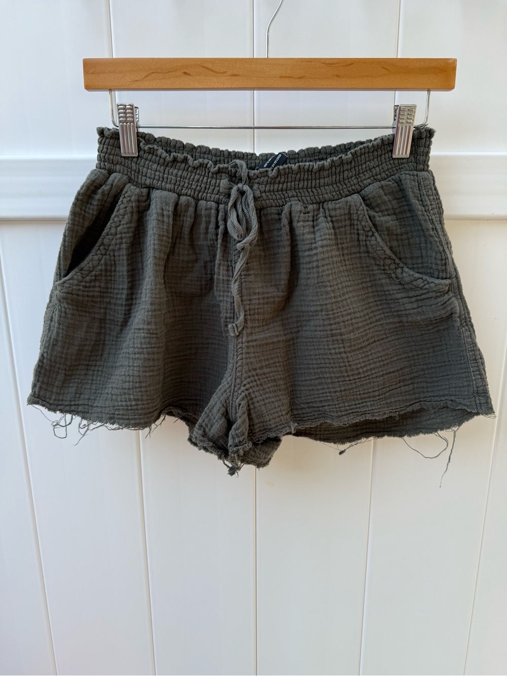 Rewash Charcoal Black Gauze High-Waist Drawstring Shorts